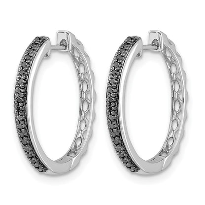 10K White Gold Black Diamond 2mm Hinged Hoop Earrings