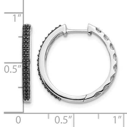 10K White Gold Black Diamond 2mm Hinged Hoop Earrings