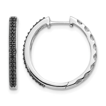 10K White Gold Black Diamond 2mm Hinged Hoop Earrings