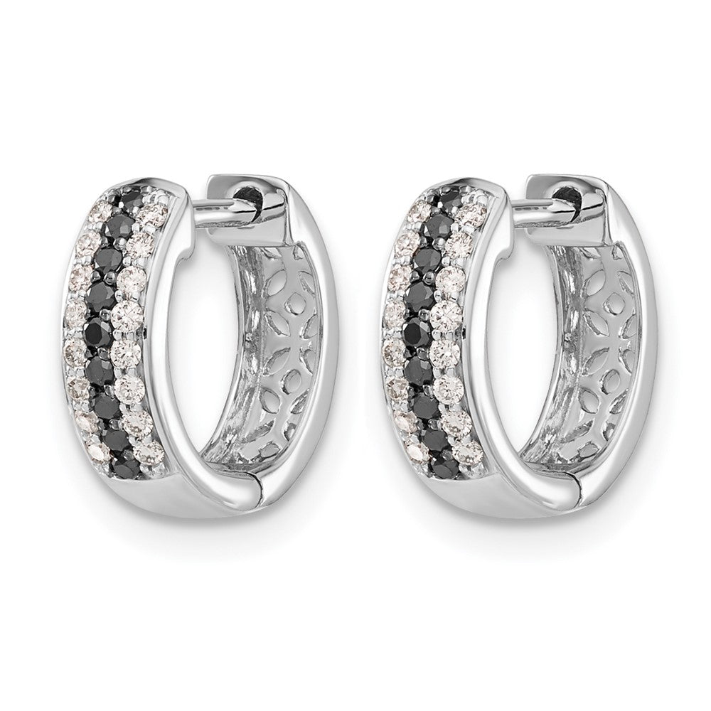 10K White Gold Black And Diamond Hinged Hoop Earrings