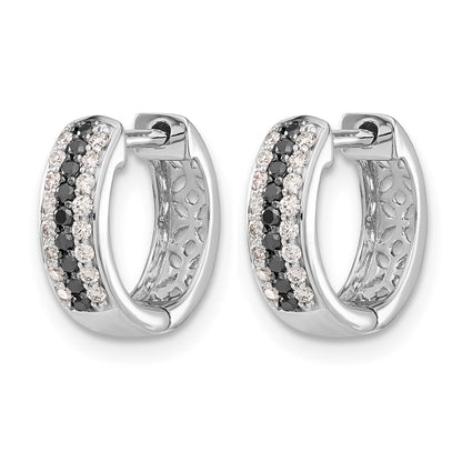 10K White Gold Black And Diamond Hinged Hoop Earrings