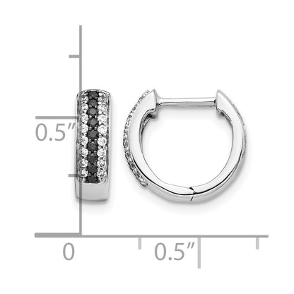 10K White Gold Black And Diamond Hinged Hoop Earrings