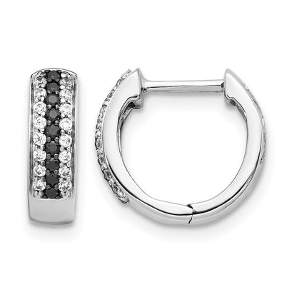 10K White Gold Black And Diamond Hinged Hoop Earrings