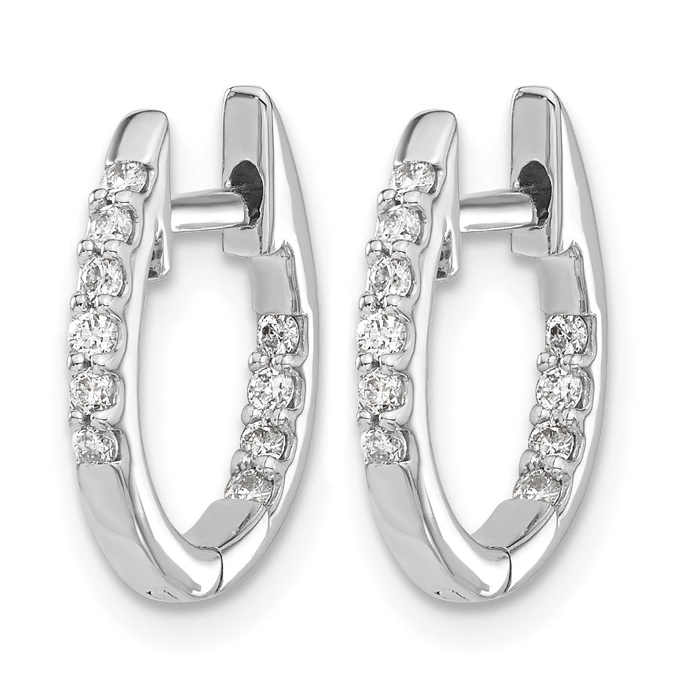 10K White Gold In/Out Diamond Hinged Hoop Earrings