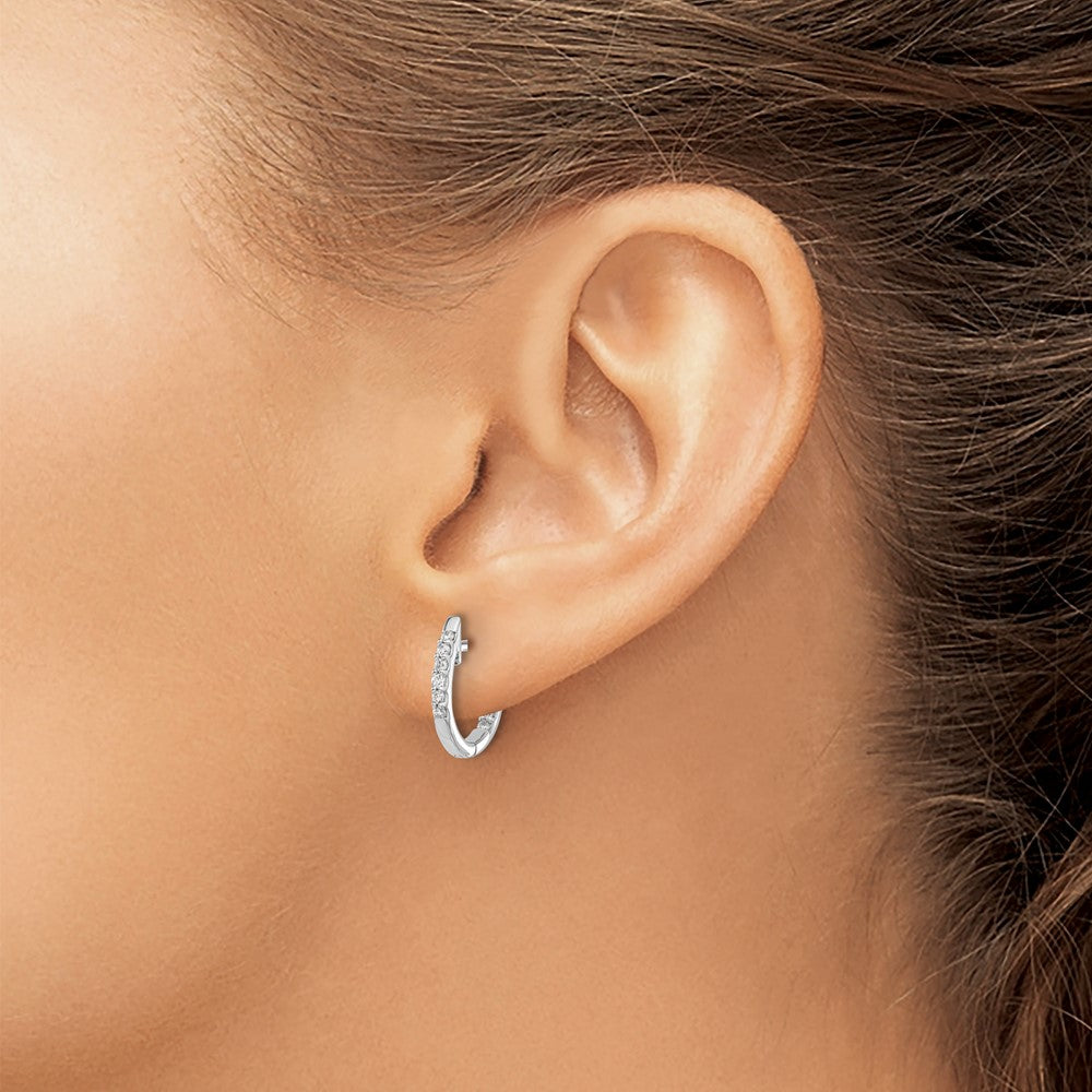 10K White Gold In/Out Diamond Hinged Hoop Earrings