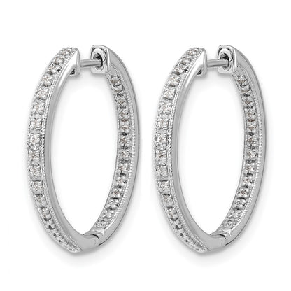 10K White Gold Polished Diamond In/Out Hinged Hoop Earrings