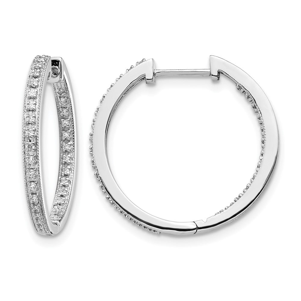 10K White Gold Polished Diamond In/Out Hinged Hoop Earrings