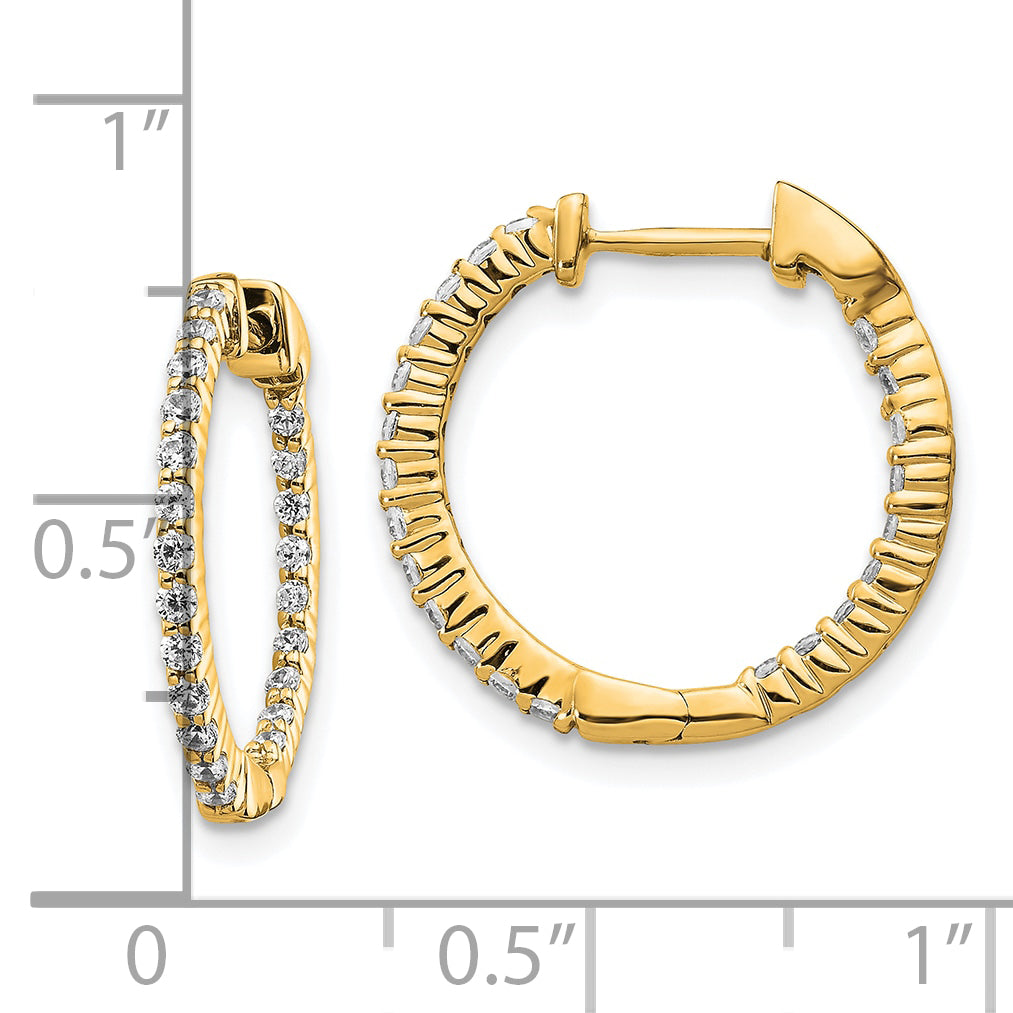 10K Yellow Gold Polished Diamond In/Out Hinged Hoop Earrings