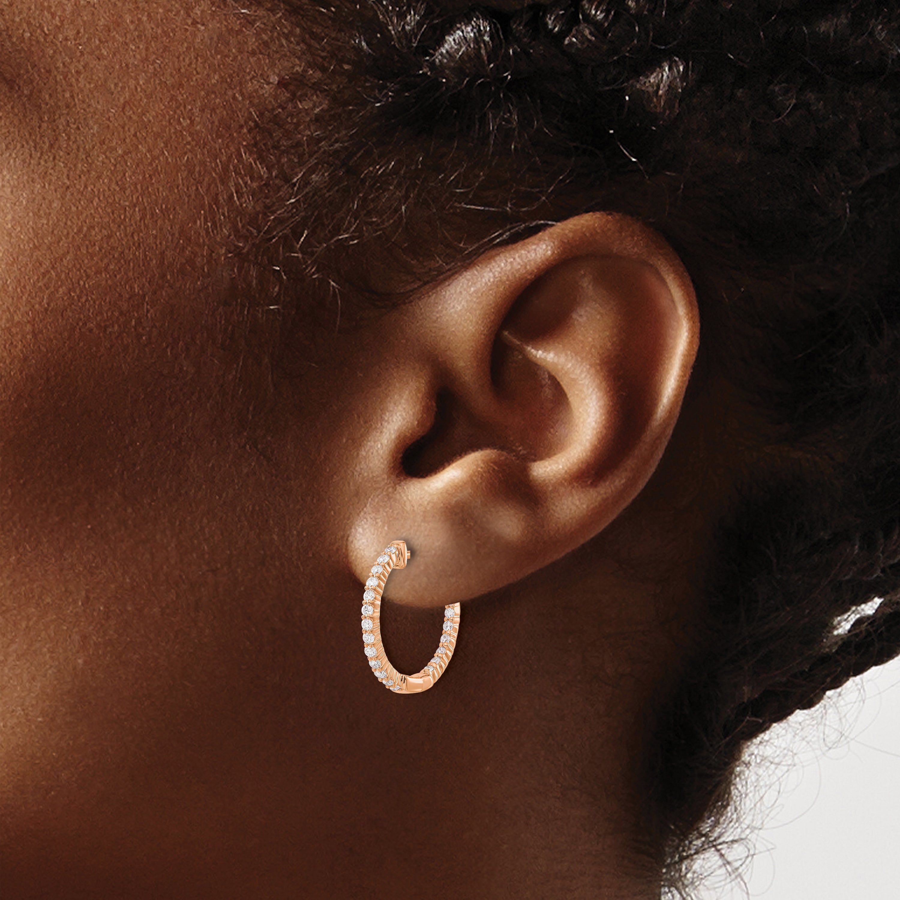 14k Rose Gold 1/2 Ct. Lab Grown Diamond VS/SI+ G+ In and Out Hoop Earrings