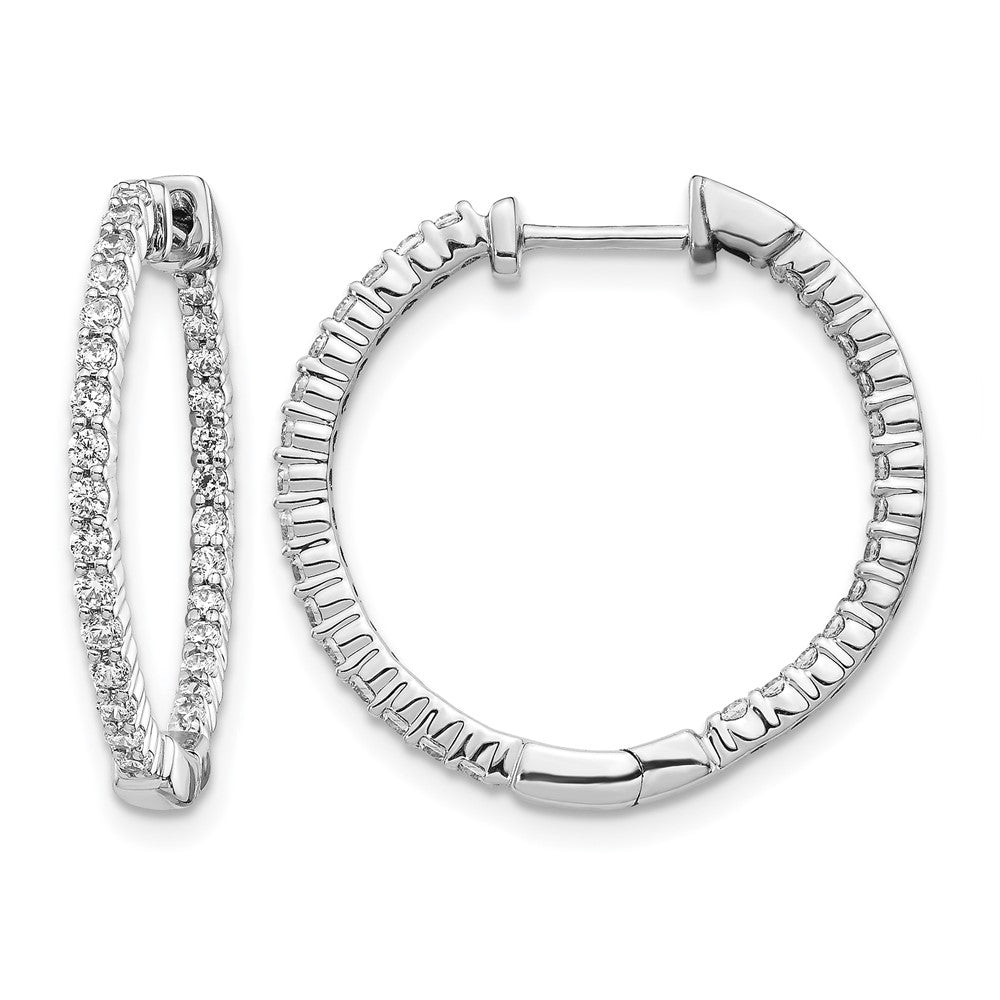10K White Gold Polished Diamond In/Out Hinged Hoop Earrings