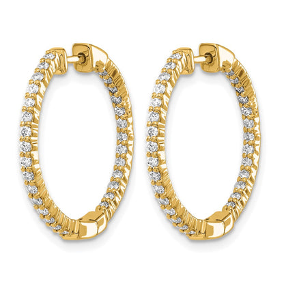 10K Yellow Gold Polished Diamond In/Out Hinged Hoop Earrings