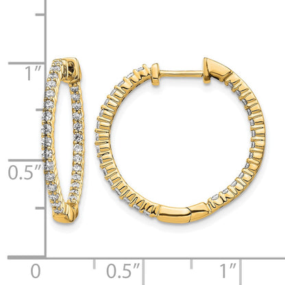 10K Yellow Gold Polished Diamond In/Out Hinged Hoop Earrings