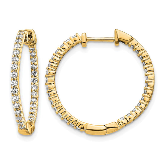 10K Yellow Gold Polished Diamond In/Out Hinged Hoop Earrings