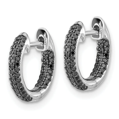 10K White Gold Black Diamond Hinged Hoop Earrings