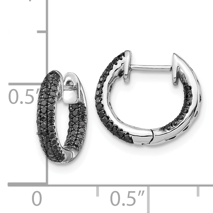 10K White Gold Black Diamond Hinged Hoop Earrings