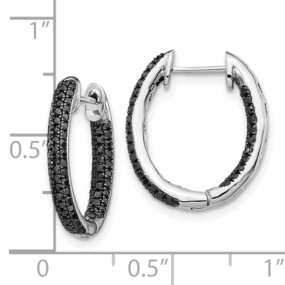 10K White Gold Gold, All Black Diamond In/Out Hoop Earrings
