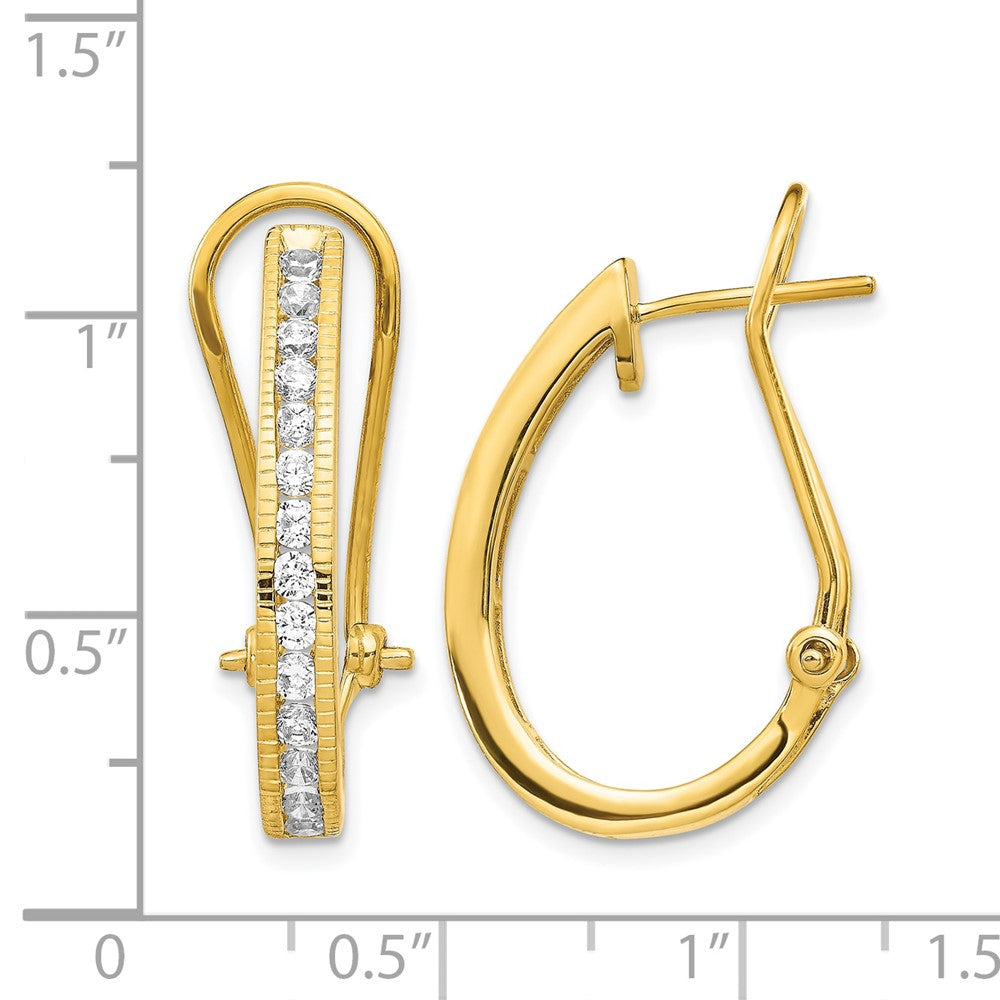 Solid 14k Yellow Gold Simulated CZ Omega BacK Hoop Earrings