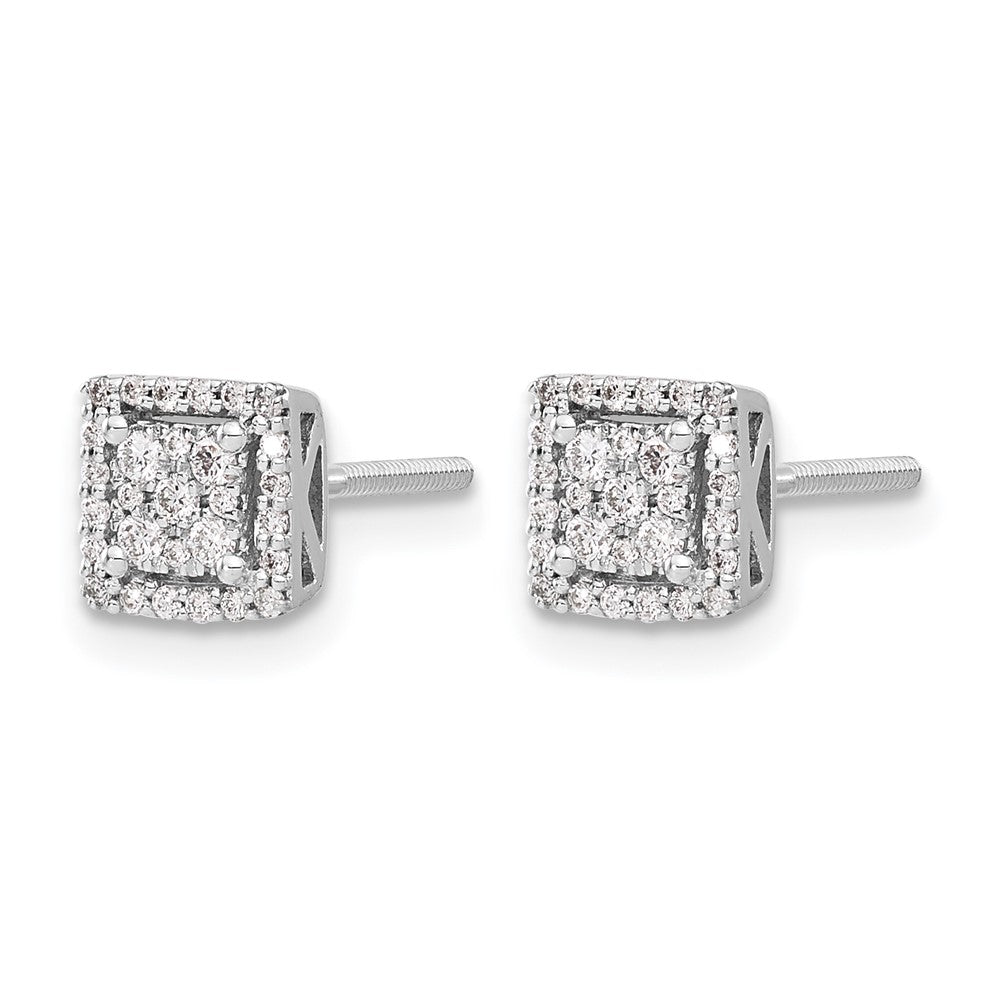 10K White Gold Diamond Square Screw Back Post Earrings