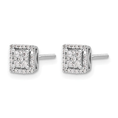10K White Gold Diamond Square Screw Back Post Earrings