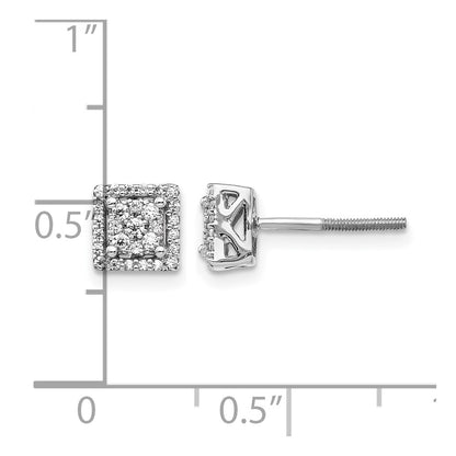 10K White Gold Diamond Square Screw Back Post Earrings