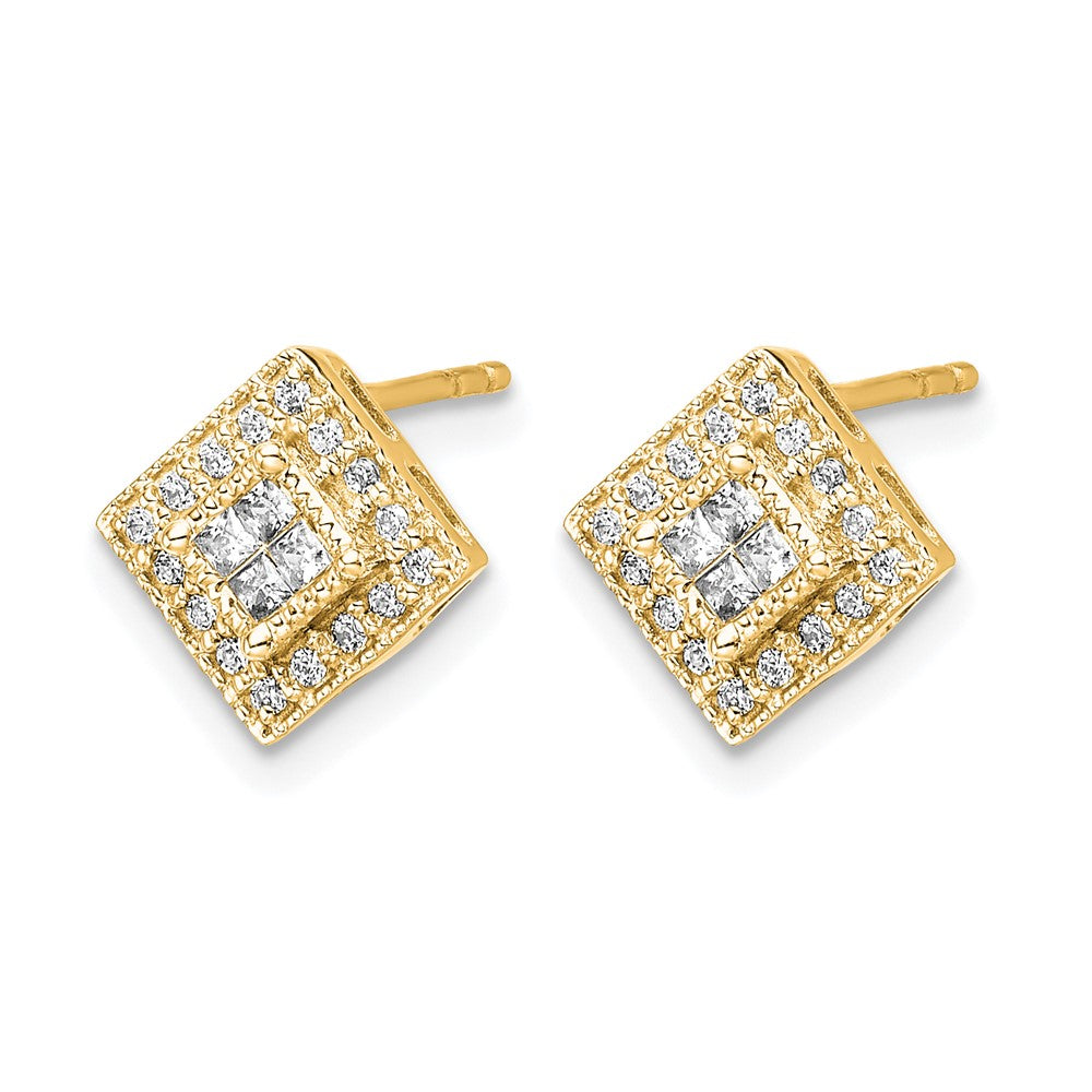 10K Yellow Gold Polished Diamond Post Earrings