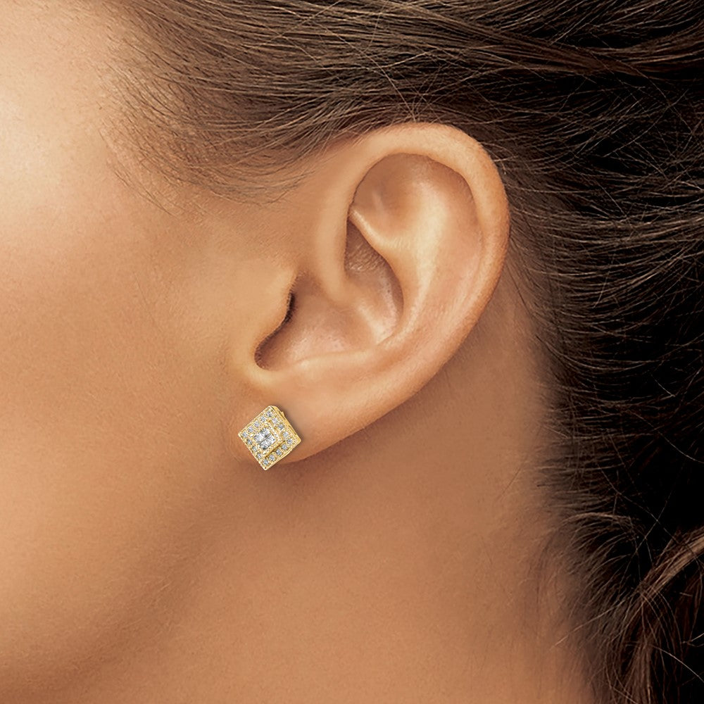 10K Yellow Gold Polished Diamond Post Earrings