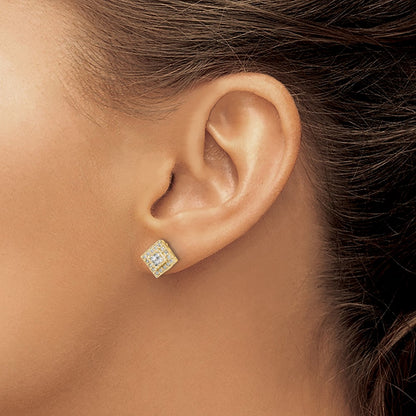 10K Yellow Gold Polished Diamond Post Earrings