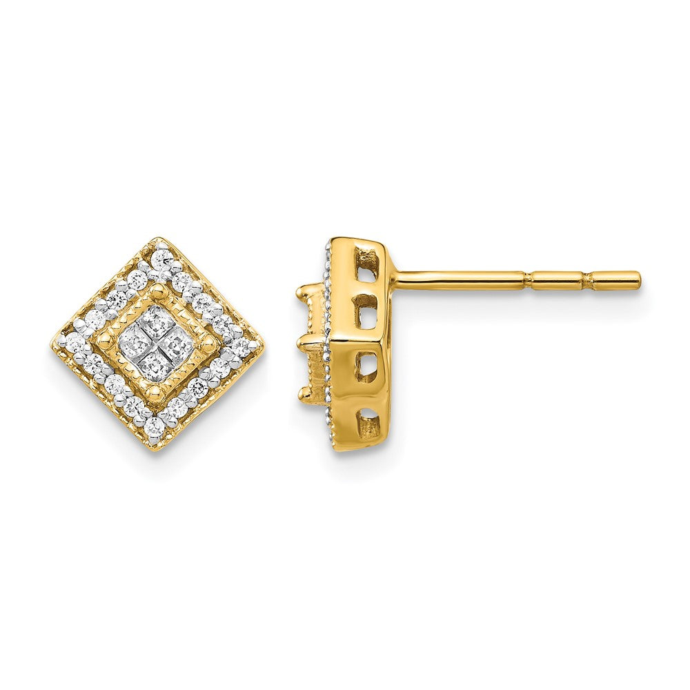 10K Yellow Gold Polished Diamond Post Earrings