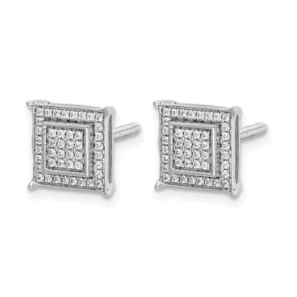 10K White Gold Diamond Small Double Square Bezel Post Earrings