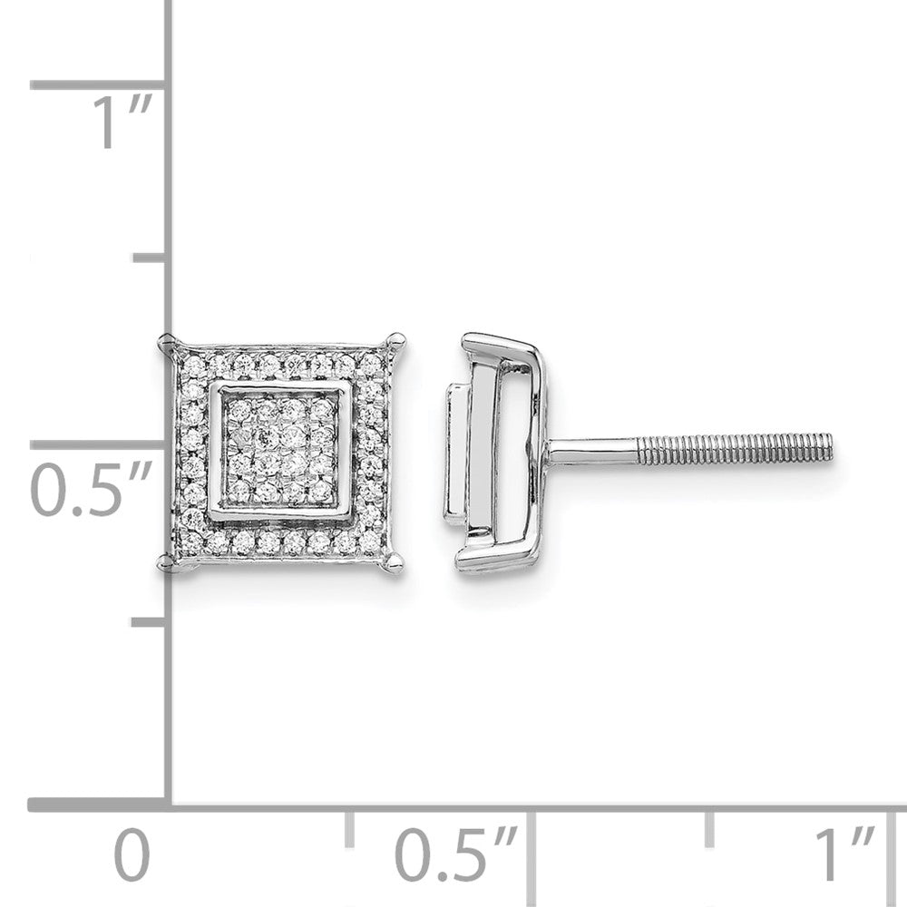 10K White Gold Diamond Small Double Square Bezel Post Earrings
