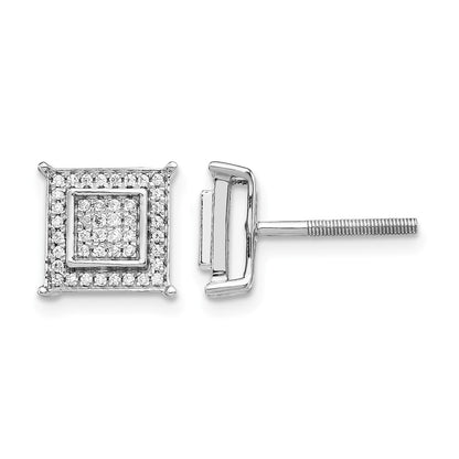 10K White Gold Diamond Small Double Square Bezel Post Earrings