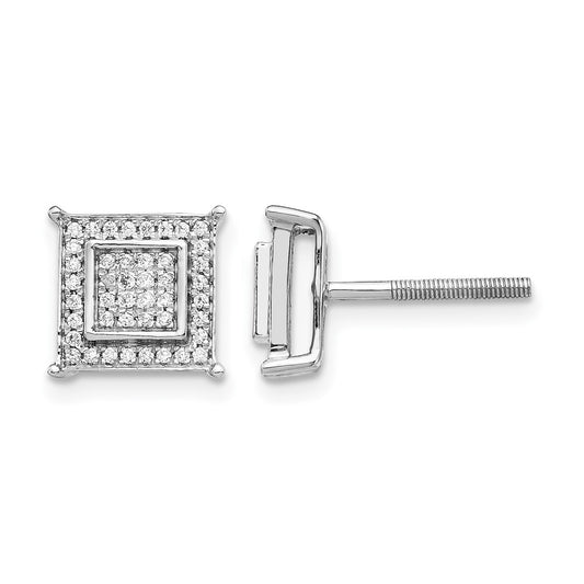 10K White Gold Diamond Small Double Square Bezel Post Earrings