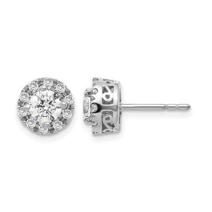 14k White Gold 1 Ct. Lab Grown Diamond VS/SI+ G+ Halo Post Earrings