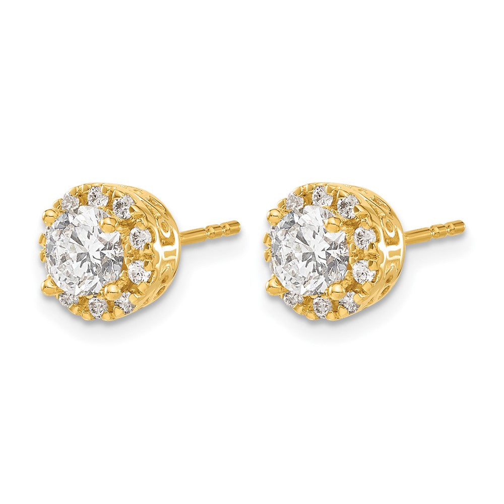 14k Yellow Gold White 1 Ct. Lab Grown Diamond VS/SI+ G+ Halo Post Earrings