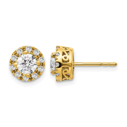 14k Yellow Gold White 1 Ct. Lab Grown Diamond VS/SI+ G+ Halo Post Earrings