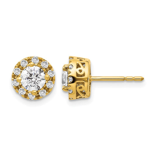 14k Yellow Gold White 1 Ct. Lab Grown Diamond VS/SI+ G+ Halo Post Earrings