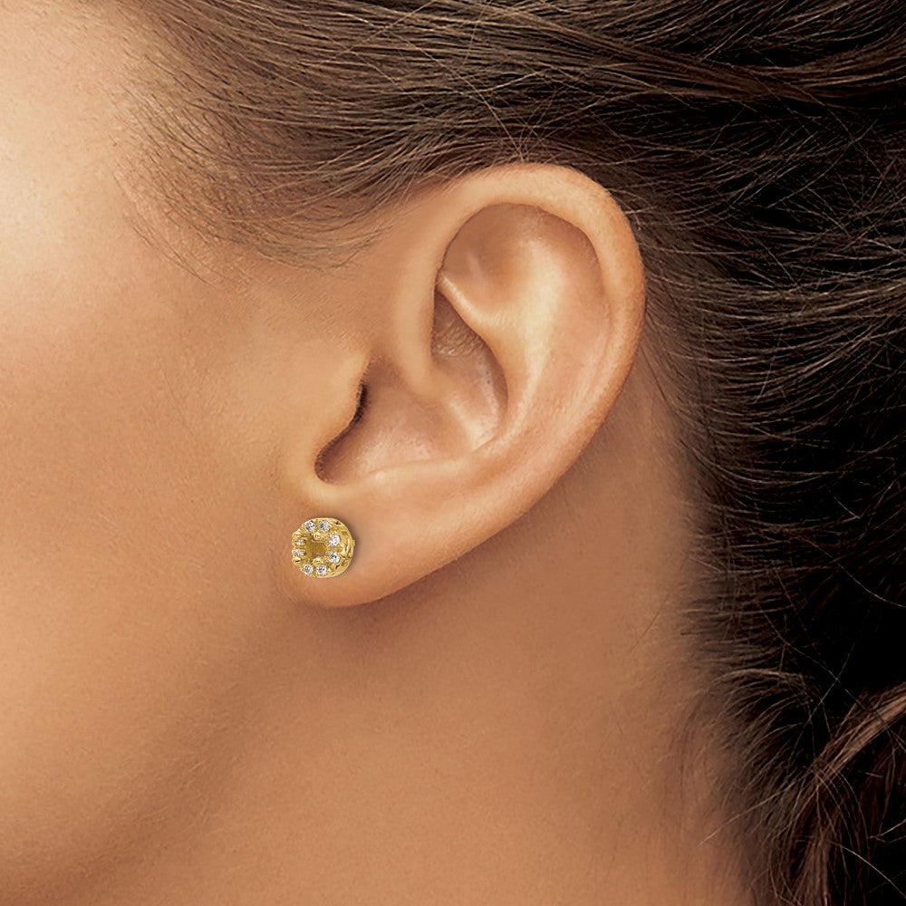 Solid 14k Yellow Gold Simulated CZ Semi-mount Stud Earrings