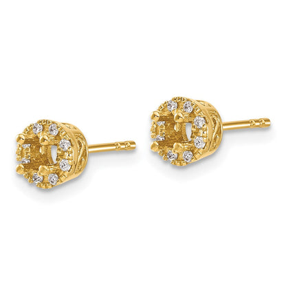 14k Yellow Gold Real Diamond Semi-mount Stud Earrings