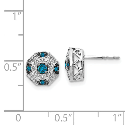 14K White Gold Fancy And Blue Diamond Post Earrings