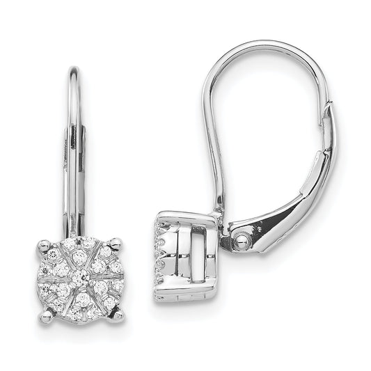 14K White Gold 1/6 Carat Lab Grown Diamond Vs/Si+ G+ Complete Cluster Drop Leverback Earrings