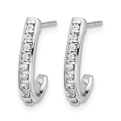 10K White Gold Diamond J-Hoop Post Earrings