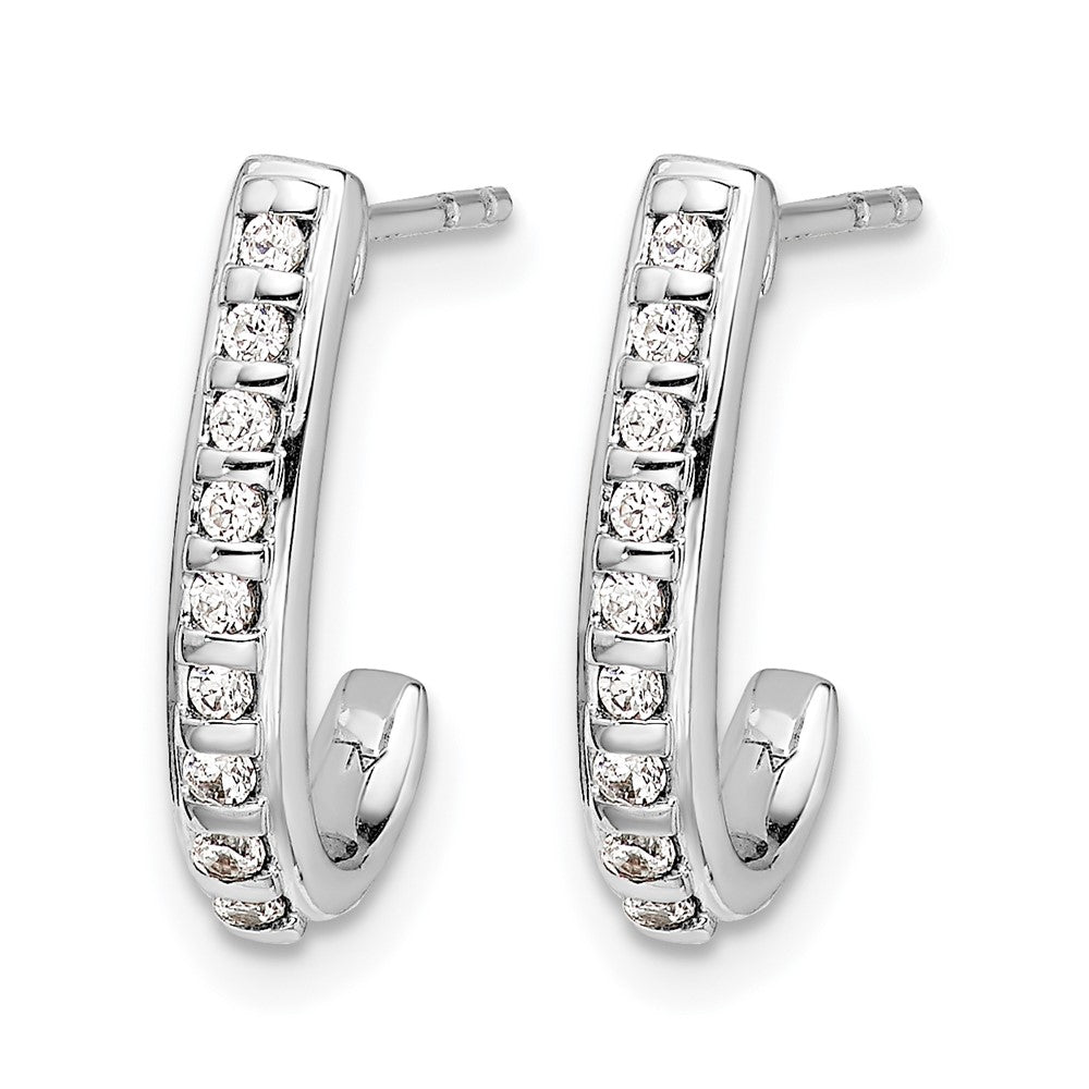 10K White Gold Diamond J-Hoop Post Earrings