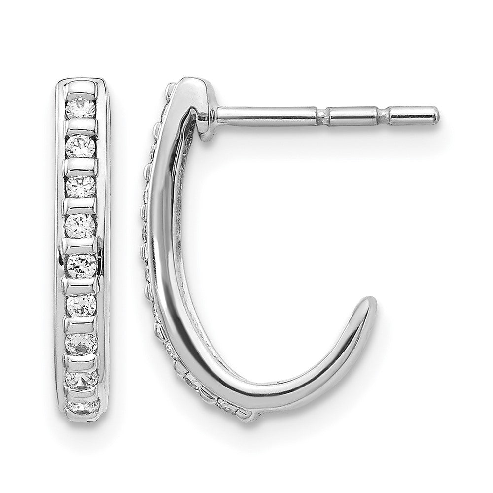 10K White Gold Diamond J-Hoop Post Earrings