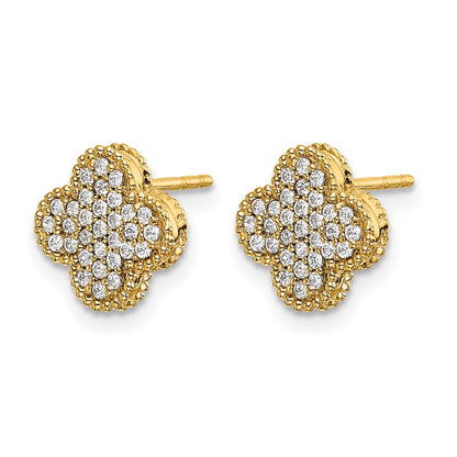 10K Yellow Gold Diamond Quatrefoil Post Earrings
