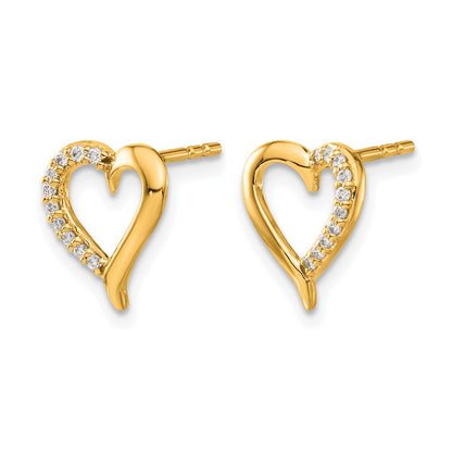 14k Yellow Gold Two Tone 1/10 Ct. Lab Grown Diamond VS/SI+ G+ Heart Post Earrings