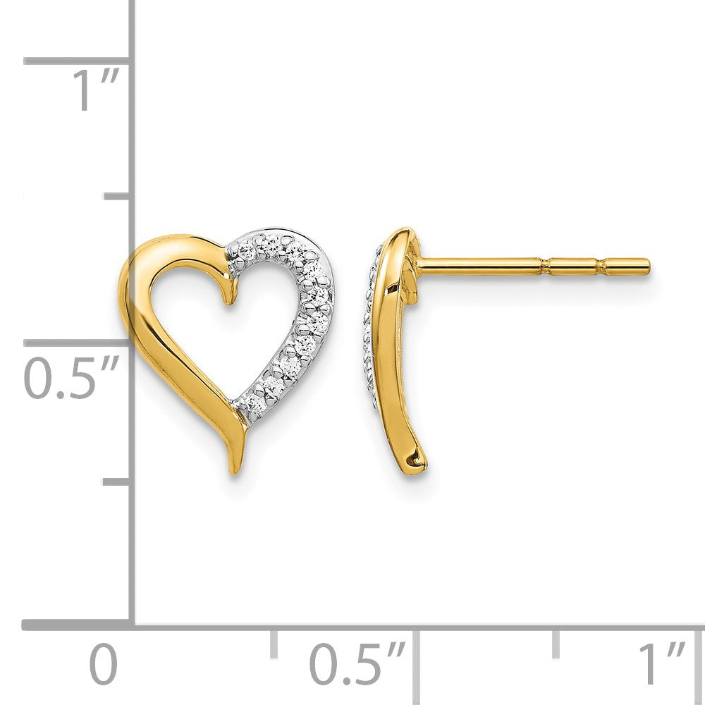 14k Yellow Gold Two Tone 1/10 Ct. Lab Grown Diamond VS/SI+ G+ Heart Post Earrings