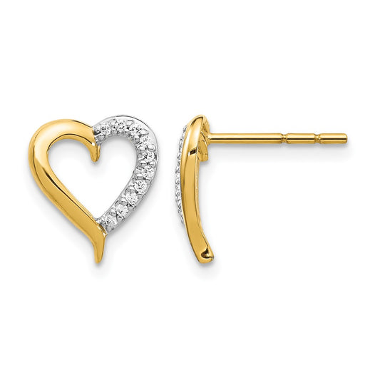 14k Yellow Gold Two Tone 1/10 Ct. Lab Grown Diamond VS/SI+ G+ Heart Post Earrings