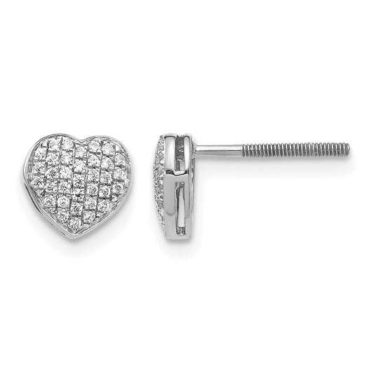 14K White Gold Lab Grown VS/SI+ G+ Diamond Heart Screwback Post Earrings