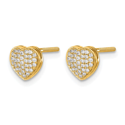 14k Yellow Gold Lab Grown VS/SI+ G+ Dia Heart Screwback Post Earrings