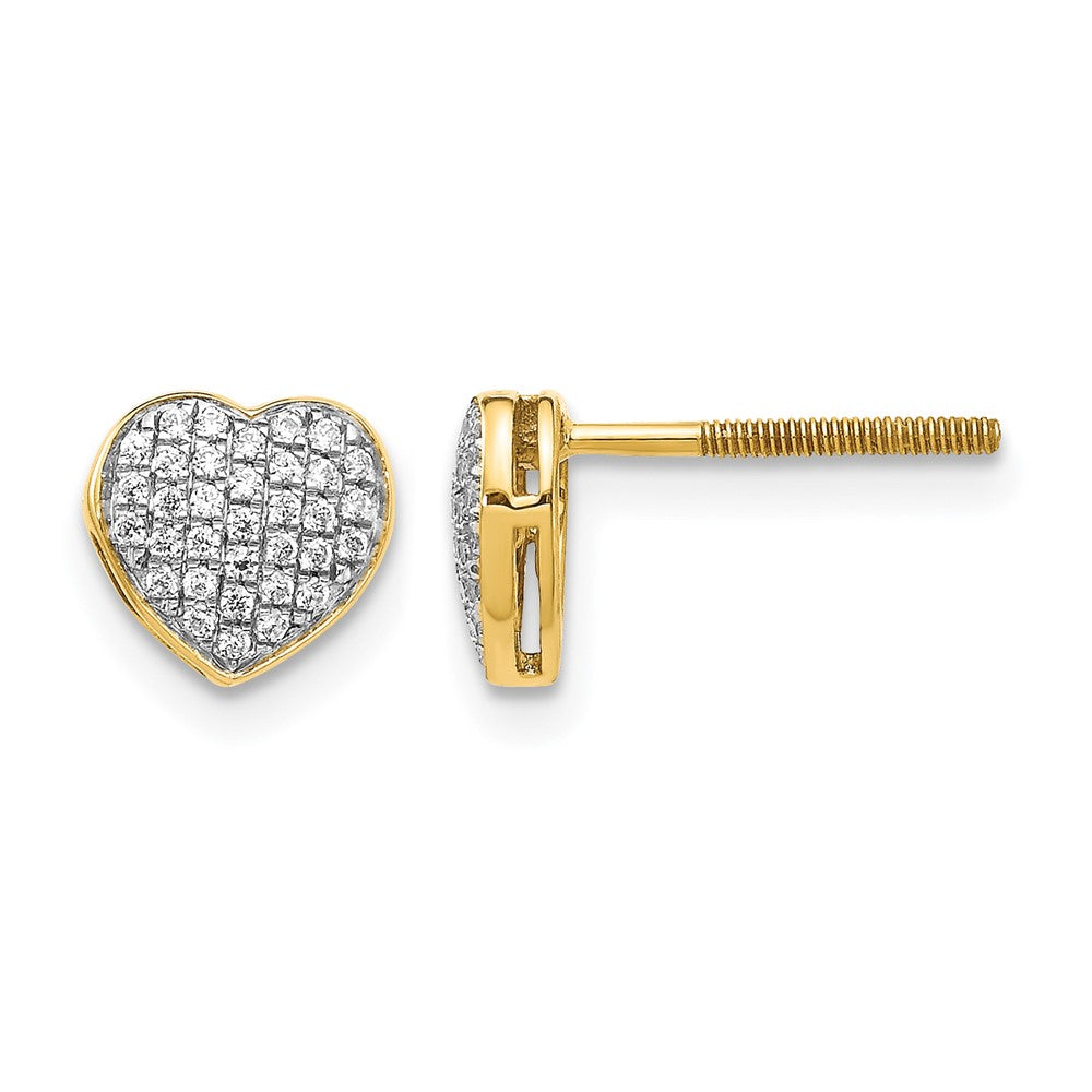 14k Yellow Gold Lab Grown VS/SI+ G+ Diamond Heart Screwback Post Earrings
